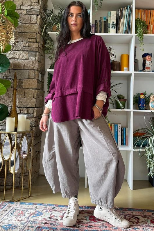 Bateau Needlecord Lazy Layer Top Aubergine